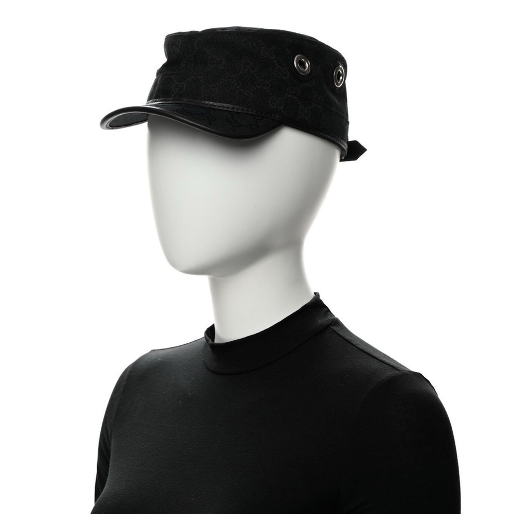 Gucci Black Monogram Canvas Military Cadet Hat XL